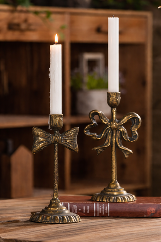 Vintage Golden Bow Candle Sticks - Set of 2