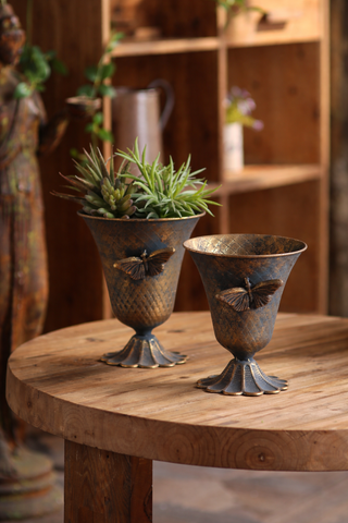 Butterfly Vintage Style Brass Vases - Set of 2