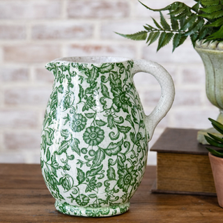 Dark Green Floral Pitcher - 8"