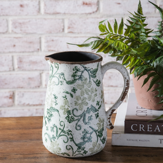 2 Tone Green Floral Pitcher