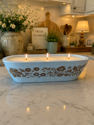 River Chic Candles - 3 Wick Gilded Garden Dough Bowl Candle - Coastal Blue