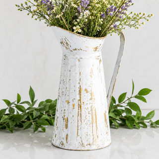 White Wash & Gold Pitcher - 15"