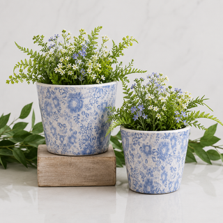 Blue Floral Garden Planters - Set of 2