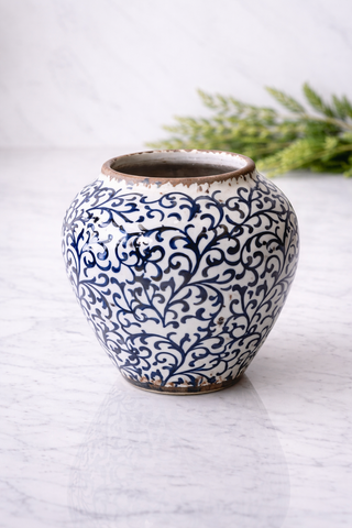 Blue Damask Vase - 8.6"