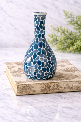 Blue Mosaic Bud Vase - 9"