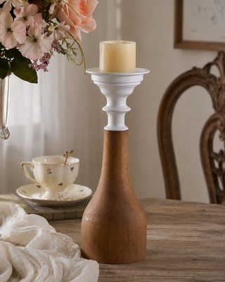 Charlotte Cottage Wood Candlestick - Small