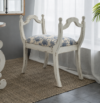 Burlap Upholstered Vanity Bench - Blue Floral