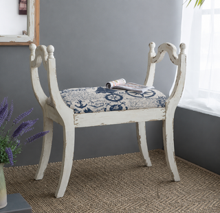 Burlap Upholstered Vanity Bench -Nautical Blue
