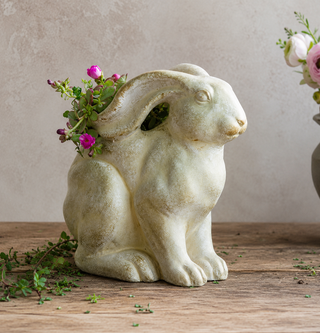 Weathered Cement Rabbit Planter - 10.5"