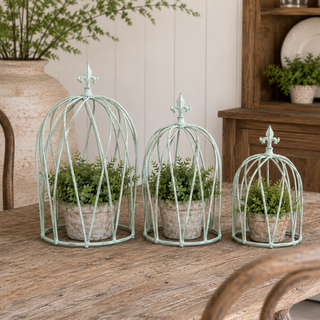Secret Garden Cloche Topiary Set (set of 3) - Sea Glass