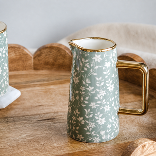 White Floral Mini Pitcher with Gold Accent - 5.5"