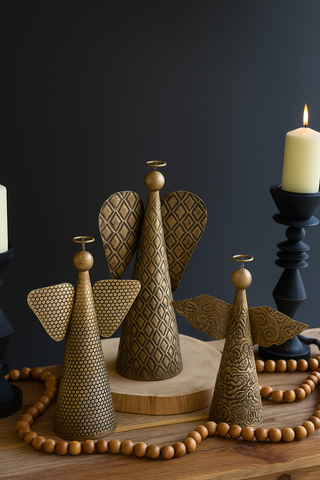 Set of 3 Rustic Gold Table Top Christmas Angels