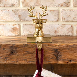 Gold Eyeglass Reindeer Stocking Holder