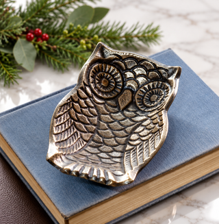 Vintage Inspired Antiqued Brass Owl Trinket Tray