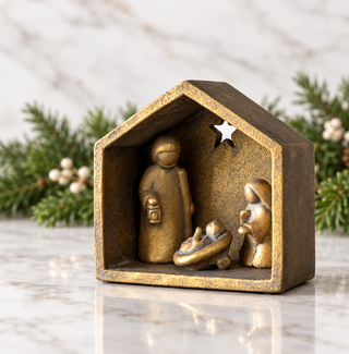 Golden Brushed Cement Nativity Scene - 7"