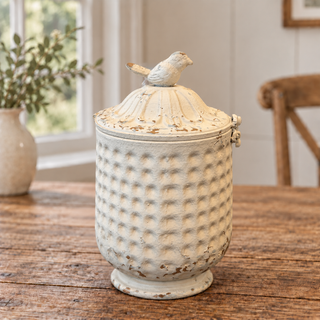 Cottage Keepsake Canister - Large, Distressed White