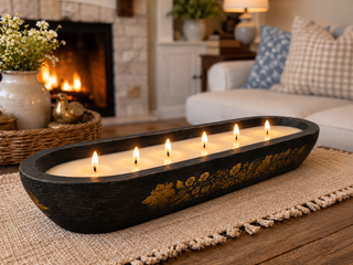 River Chic Candles - 6 Wick Gilded Garden Dough Bowl Candle - Black
