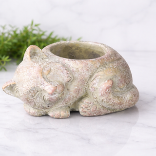 Verdi Copper Sleeping Cat Planter - 8"