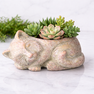 Verdi Copper Sleeping Cat Planter - 8"