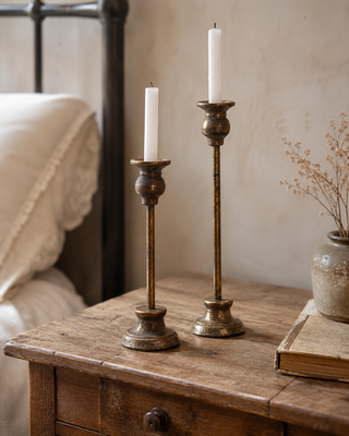 Antique Inspired Brass Candle Holders – Set of 2
