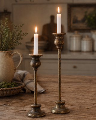 Antique Inspired Brass Candle Holders – Set of 2