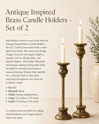 Antique Inspired Brass Candle Holders – Set of 2