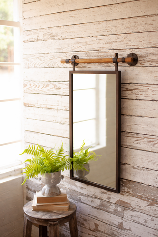 Rectangle Wall Mirror with Wooden Dowel Hanger