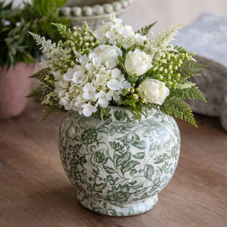 Dark Green Floral Vase 7"