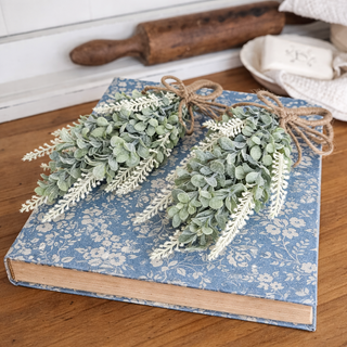 White Sage Boxwood Mini-Drop  13" (Set of 2)