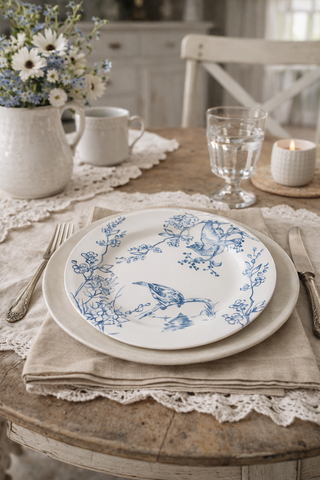 Blue & White Bird Toile Plate - Set of 4