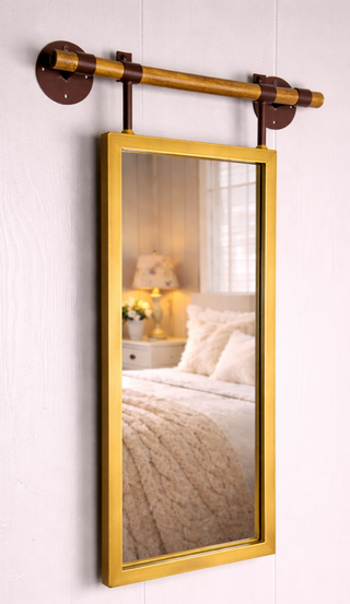 Rectangle Wall Mirror with Wooden Dowel Hanger