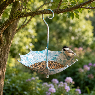 Distressed French Blue Umbrella Bird Feeder