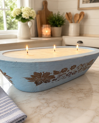 River Chic Candles - 3 Wick Gilded Garden Dough Bowl Candle - Coastal Blue
