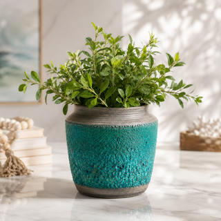 Aqua Clay & Ceramic Vase 7"