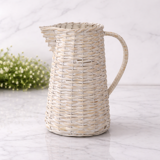 Whitewash Woven Pitcher - 10"