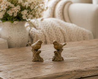 Antiqued Golden Bird Figurines - Set of 2