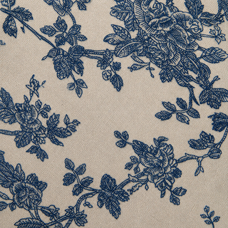 Burlap Upholstered Vanity Bench - Blue Floral