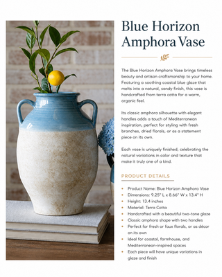 Blue Horizon Amphora Vase = 13.4"