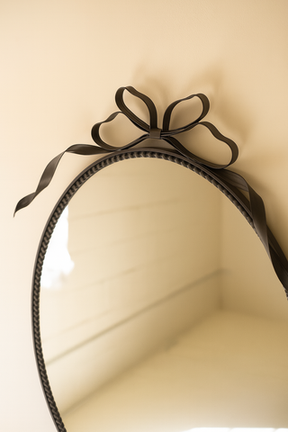 Metal Framed Oval Mirror with Bow Detail