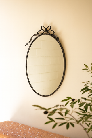 Metal Framed Oval Mirror with Bow Detail