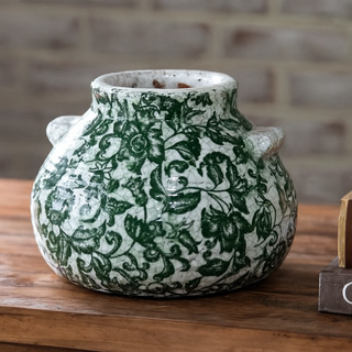 Round Green Floral Squat Vase - 5.3 "