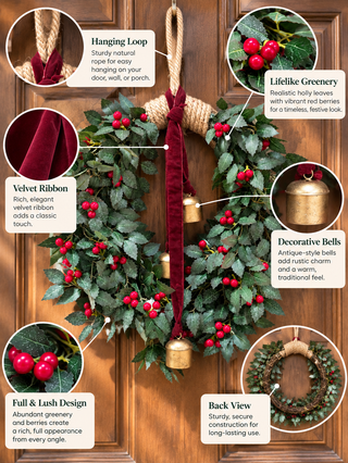 Holly Wreath w/ Berry & Bells