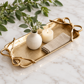 Gold Tray with Ribbon Handles
