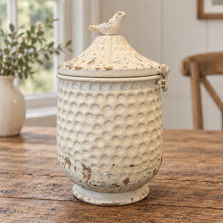 Cottage Keepsake Canister - Medium Distressed White