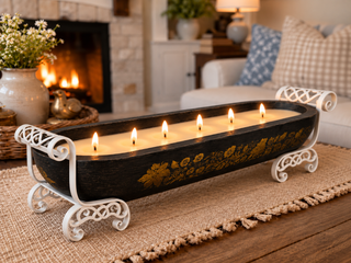 River Chic Candles - 6 Wick Gilded Garden Dough Bowl Candle - Black