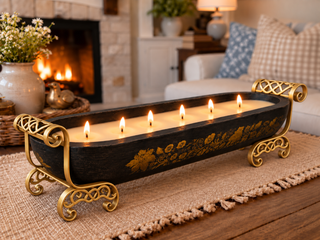 River Chic Candles - 6 Wick Gilded Garden Dough Bowl Candle - Black