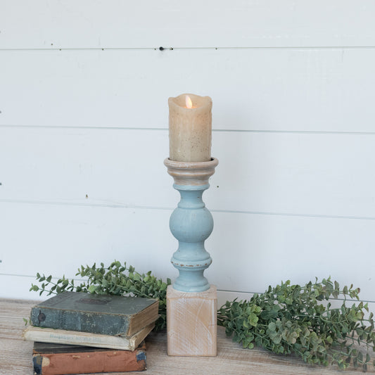 13.5" Sea Glass Painted Pillar Candle Stand