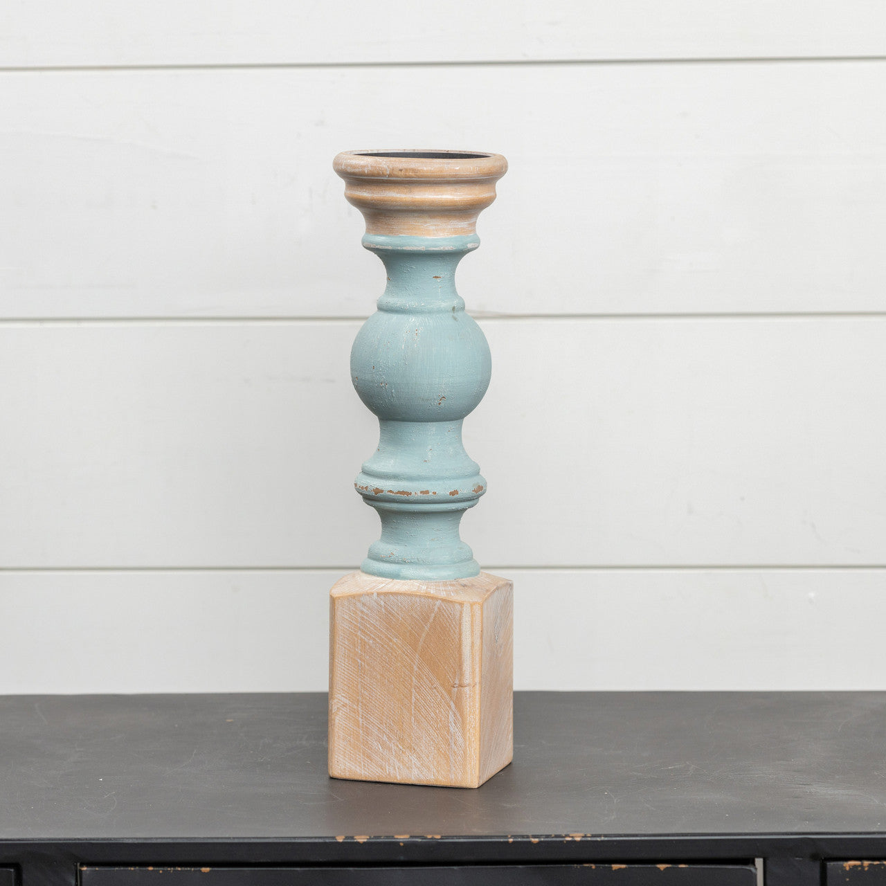 13.5" Blue Painted Pillar Candle Stand