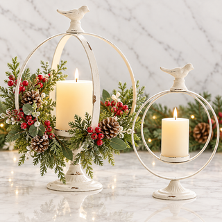 Bird Finial Pedestal Candle Holder Set of 2