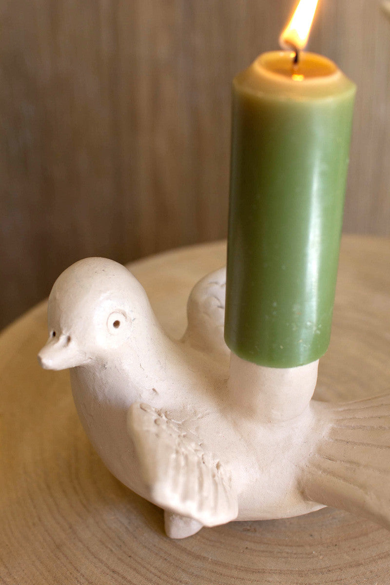 Clay Cream Dove Taper Candle Holder Set of 2